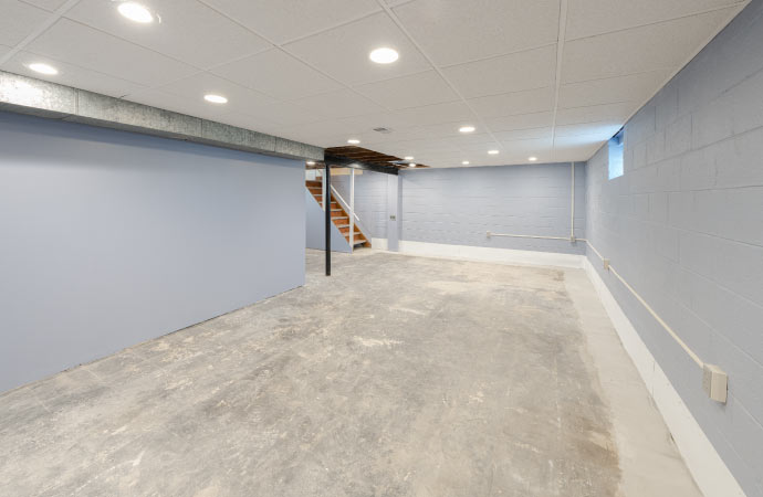 a basement that's been waterproofed to prevent water damage.
