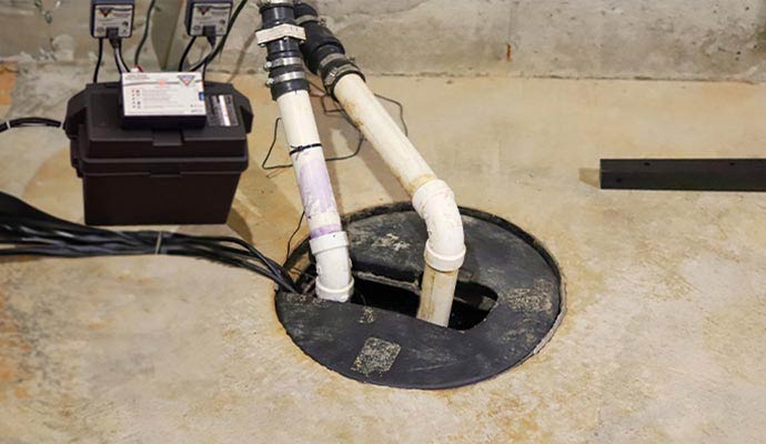An installed sump-pump with battery backup