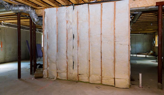 Basement wall fiberglass insulation