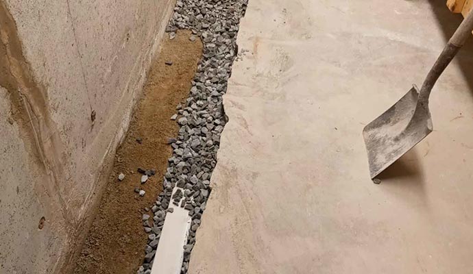 Basement drainage system installation for waterproofing Basement drainage system installation for waterproofing