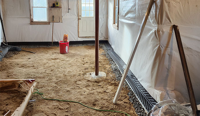 Basement drainage system installation service