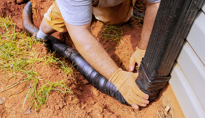 A person installing downspout extension