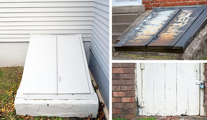 Crawl space access panels, hatch doors, and hinged doors for convenient entry to below-house areas