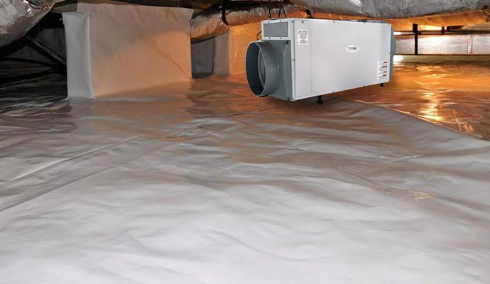 Crawl space dehumidifier with vapor barrier