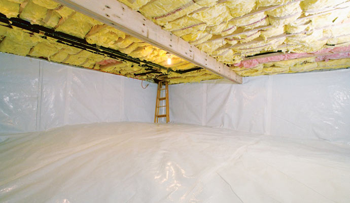 Installed crawl space insulation