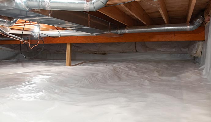 Crawl space vapor barrier with ductwork