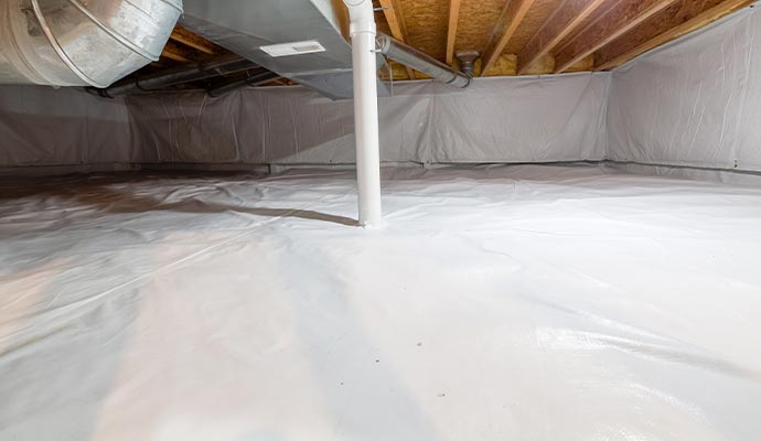 Encapsulated crawl space with vapor barrier