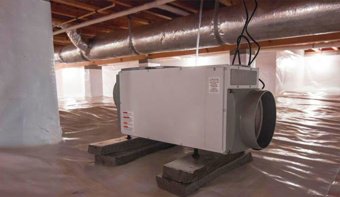 Dehumidification system in the basement