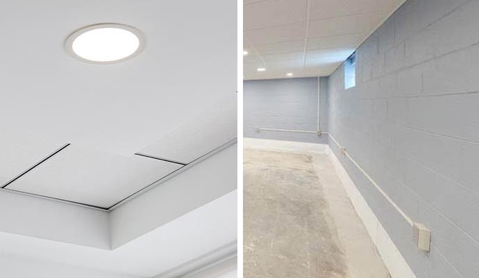 Finished basement ceiling and walls