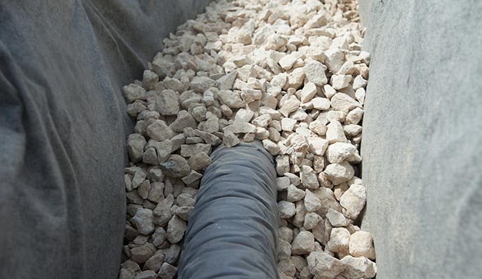 Stone gathered in footing drain