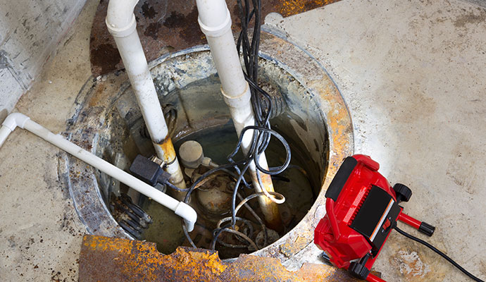 Installed sump pump pit