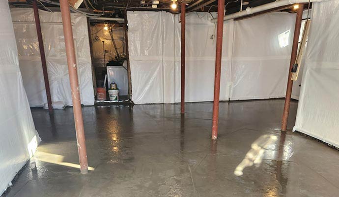 Basement waterproofing setup