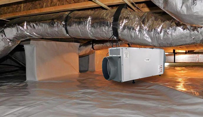 Installed dehumidifier in crawl space