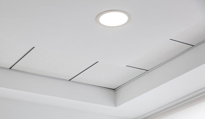 Renovated basement ceiling with modern elements