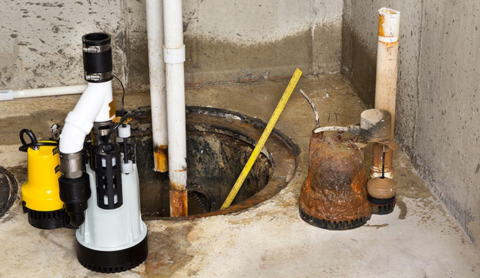 Installed sump pump in the crawl space