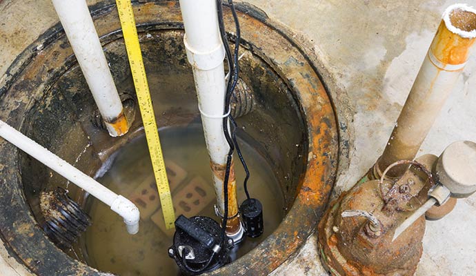 A sump pump being repaired and tested for proper function