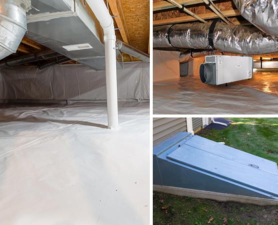 Crawl space encapsulation, dehumidification, and access solutions