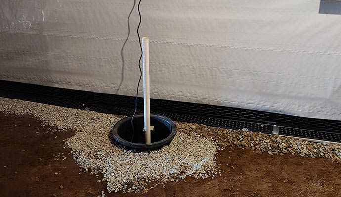 Crawl space sump pump basin installation