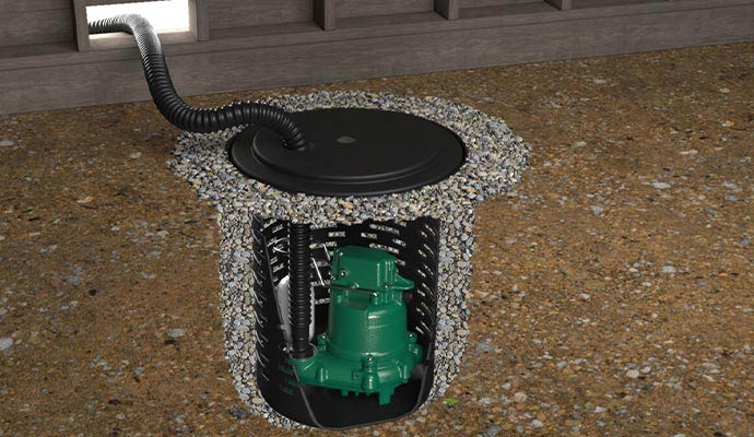 Crawl space sump pump cutaway diagram