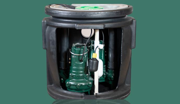 Duplex sump pump basin system