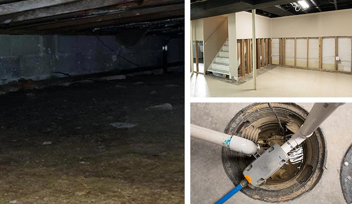 Wet crawl space, installed sump pump and clean basement